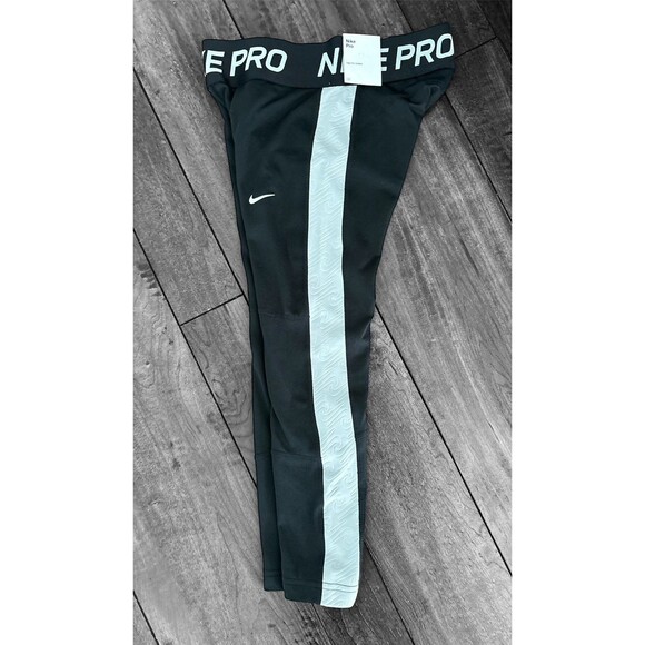 NIKE Pro Dri-Fit Girls Black Gray Mid-Rise Crop Legging Tight Fit Size S + NEW - Picture 4 of 10